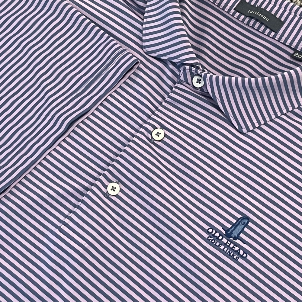 Turtleson Polo Shirt Mens 2XL Purple Striped Old Head Golf Links Performance